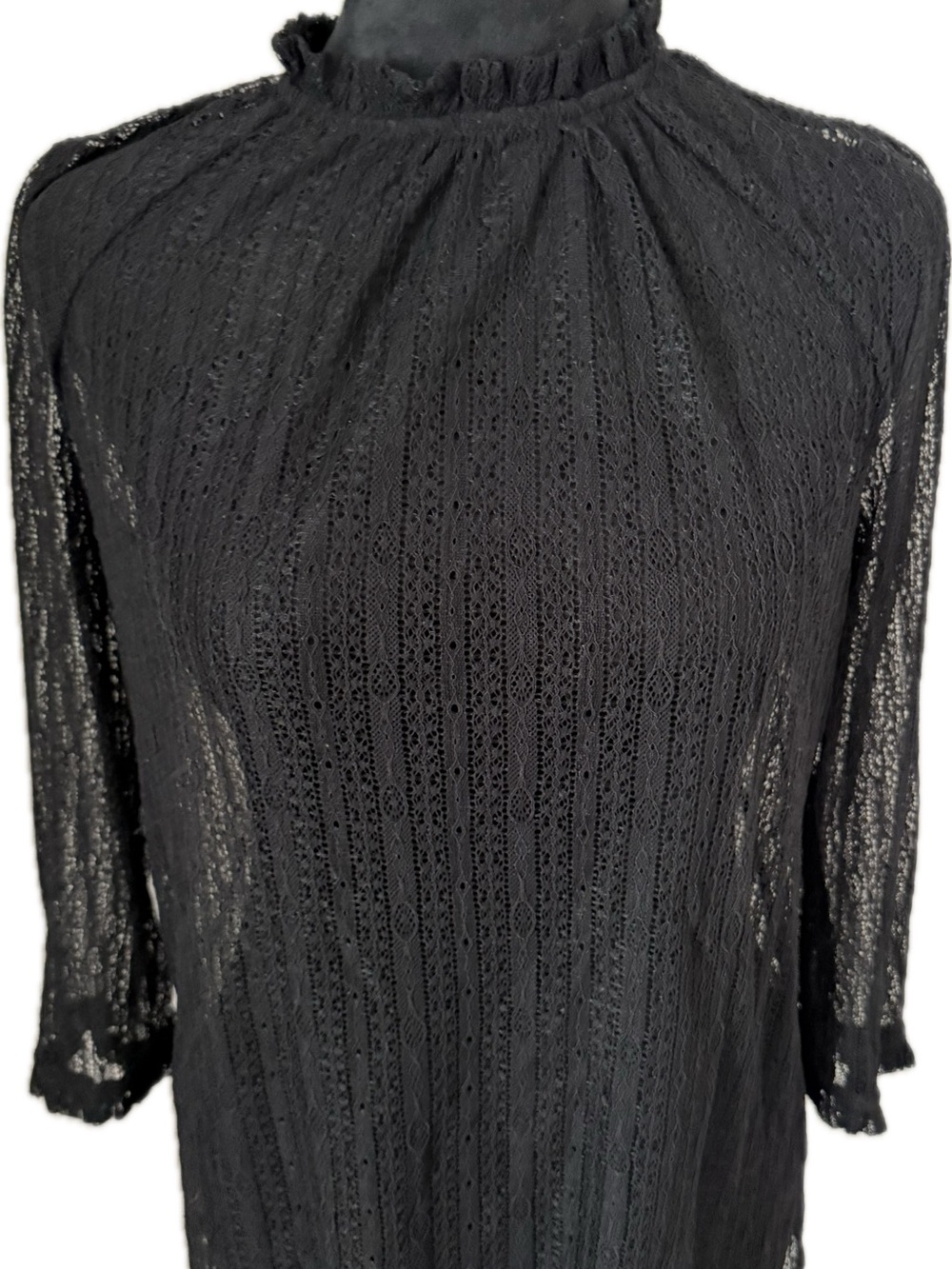 ModCloth Black Lace Ruffled Neck Top